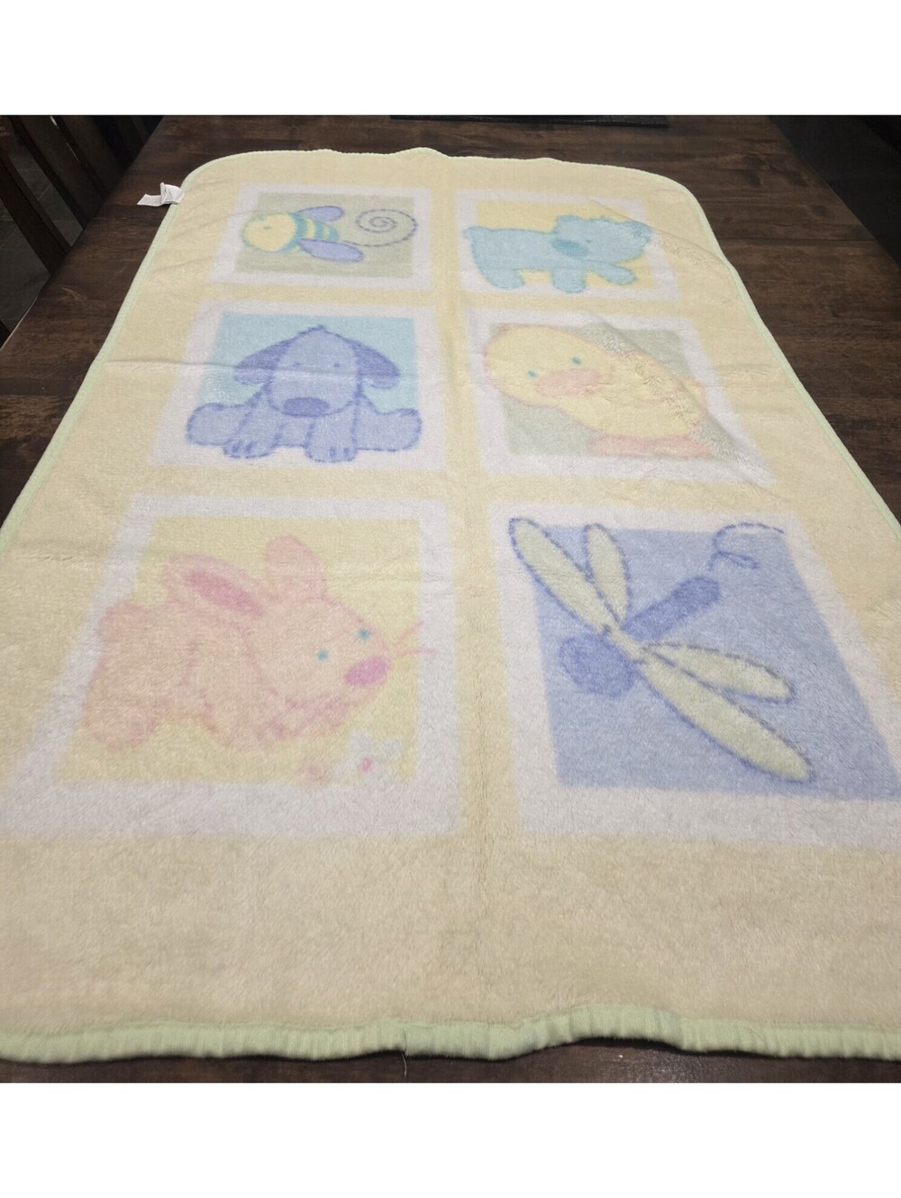 Vtg Carter’s Tykes Cute Cuddly Baby Blanket Bee Duck Dog Elephant Bunny 30 x 45